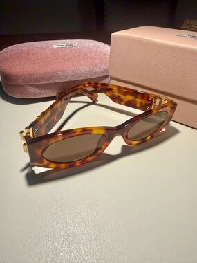 Miu Miu Havana Tortoise Shell Sunglasses with Gold Accents